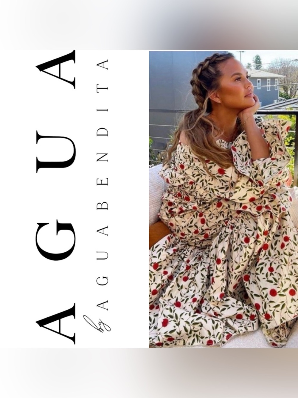 Agua by Agua Bendita Cream Maxi Dress with Red Floral Print